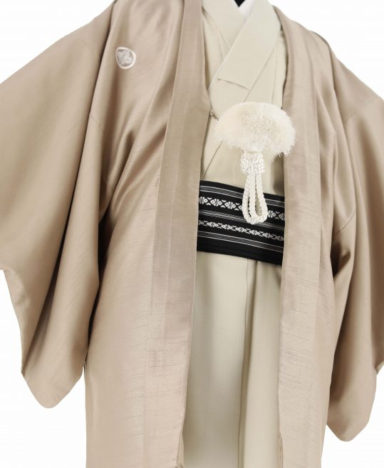 紋付袴レンタル・成人式・結婚式・卒業式|淡いモカ　アイボリー無地[身長170cm対応]No.321